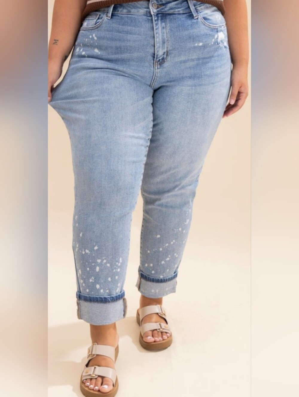 Judy Blue Mid Rise Bleach Splatter Boyfriend Jeans